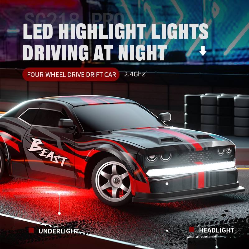 Toys High Speed Sport RC Car Racing Vehicle – 1/16 Scale, 2.4GHz On-Road 4WD Drift Car with LED Lights, Dual Tires, and Rechargeable Batteries