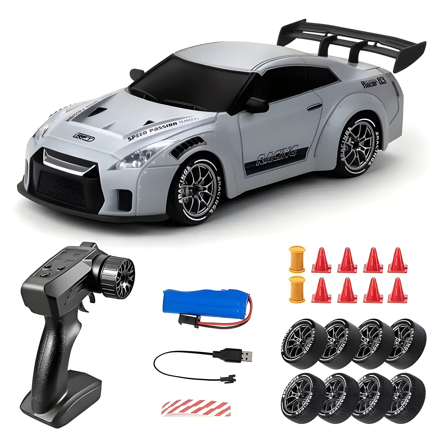 1:24 RC 4WD Porsche 911 GTR Drift Car - 2.4GHz Remote Control Racing Sports Car with Gyroscope & LED Lights
