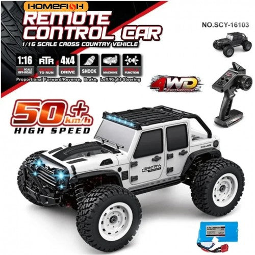 1:16 4WD RC Car with LED Lights – 2.4G Radio Remote Control Off-Road Drift Monster Truck, 40 Km/Hr Speed