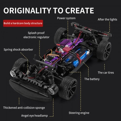 1:16 Scale 4WD RC Car with LED Lights – 2.4G Radio Remote Control Off-Road Retro Car – 40 Km/Hr Speed