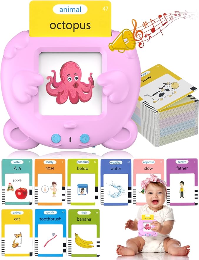 Talking Flash Cards for Toddlers 2-4 Years Old, 510 Sight Words Bilingual Learning Toys for Children, Autism Sensory Speech Therapy Toys, Spanish & English Espa¤ola Pocket Vocabulary Educational Games - Toyigo