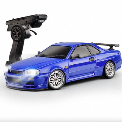 1/18 2.4G RWD RC Car GTR R34 with Optional Gyro & LED Light - On-Road Full Proportional Alloy Body Shell Racing Vehicle Model Toy