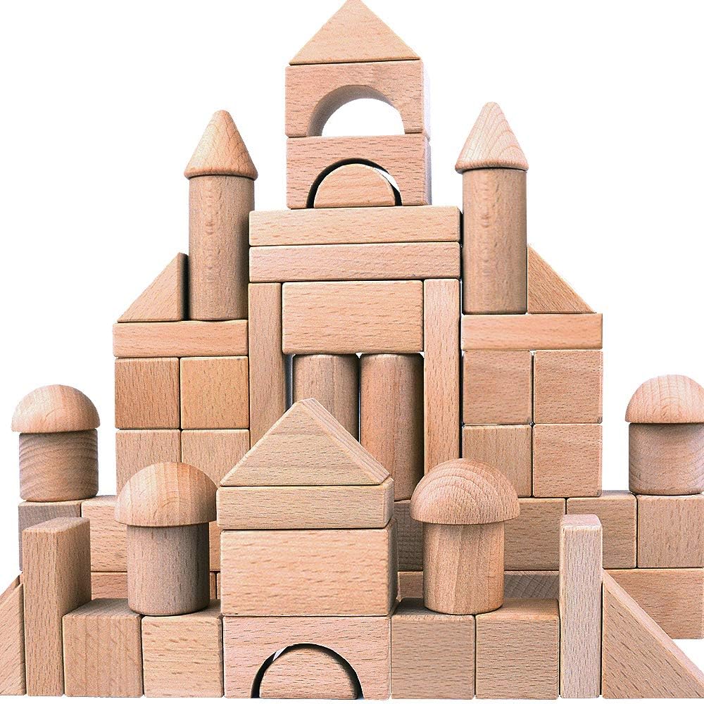 Wooden Building Blocks Set, Stacker Stacking Game Construction Toys Set Preschool Colorful Learning Educational Toys - Geometry Wooden Blocks for kids 3+ Year Old Boys & Girls