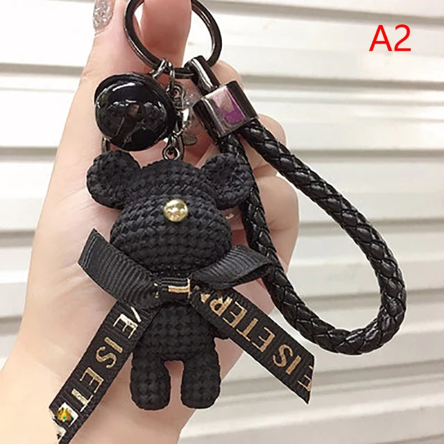 Woolen Bear Bow Rabbit Keychain, Cute Cartoon Animals Keychain, Soft Resin Handbag Accessories, Car Key Ring For Girls Creative Gift - Toyigo