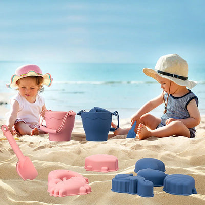 Baby Beach Toys, Baby Sand Toys, 8pcs/Set Beach Toys Eco-Friendly, Travel Beach Toys, Baby Sandbox Sandcastle Building Set, Fun Summer Outdoor Toys for Kids with Bucket & 4 Color Sand - Toyigo