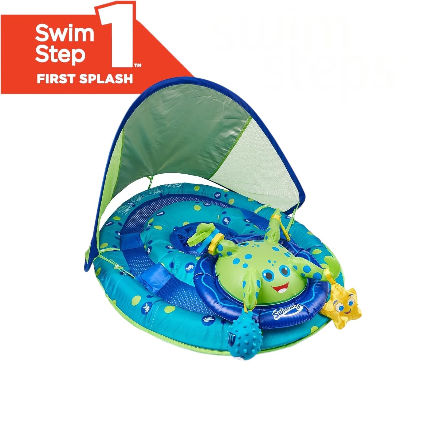 Baby Spring Float Activity Center, Baby Pool Float with Canopy & UPF Protection, Pool Toys & Swimming Pool Accessories for Toddlers Green Octopus  9-24 Months, for Kids