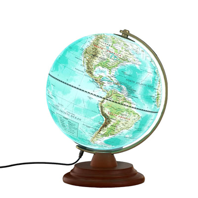 Illuminated Globe of the World, Wooden Stand, 8'' World Globe for Kids & Adults', Learning Built-in LED Night Light, Home Office Classroom Decor Geography Gifts