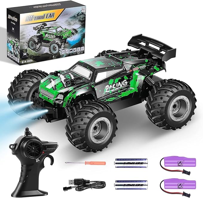 Monster Truck, Remote Control Truck, 2.4Ghz All Terrain Off-Road Monster Truck, Remote Control Car, 20 KM/H Rc Cars with LED Bodylight and 2 Rechargeable Batteries Kids Toys for Boys Age 4-12 - Toyigo