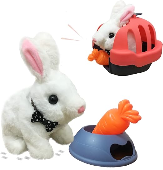 Interactive Bunny Rabbit Stuffed Animal, Easter Gift for Kids, Electric Plush Toy with Sound & Movements, Play House Set