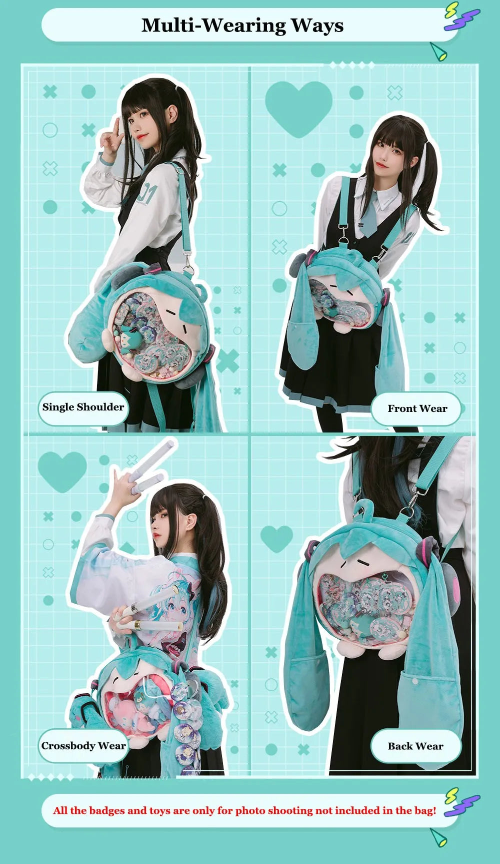 Soft Toys, Anime Plush Backpack, Kawaii Anime Plush, Cosplay Plush Backpack Hatsune Miku Shoulder Bag Cartoon Character Cartoon Character  Mini Cute  Soft Backpack for Girls - Toyigo