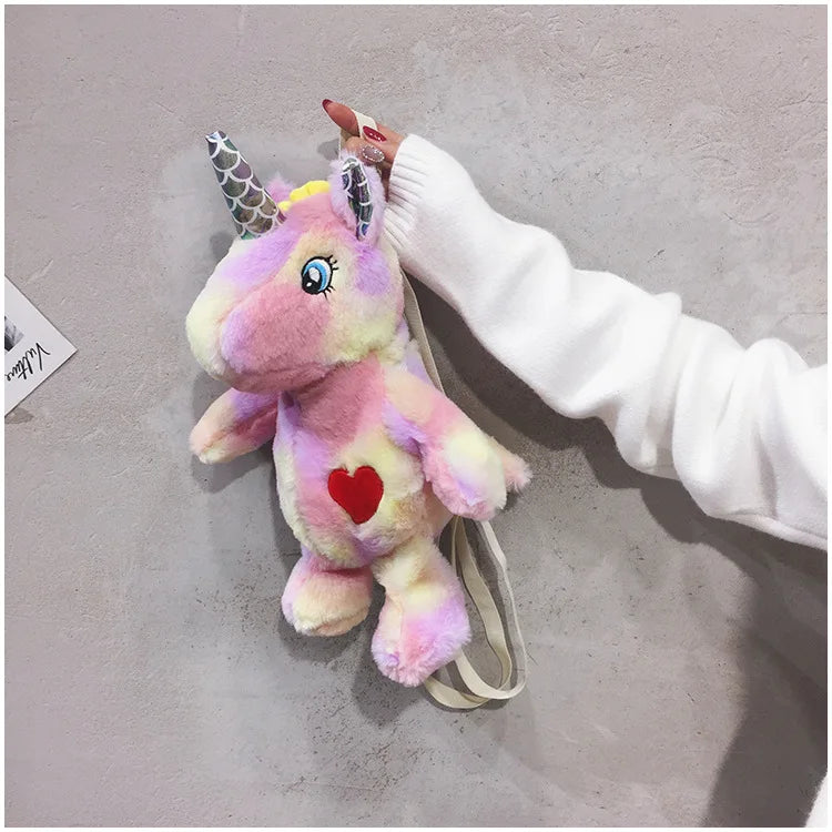 Soft Toys, Rainbow Unicorn Backpack, Kawaii Kindergarten backpack, Fluffy Plush Stuffed Animal Toys Cute Princess Mini Plushie Bag  Birthday Gifts For Friends(40cm) - Toyigo