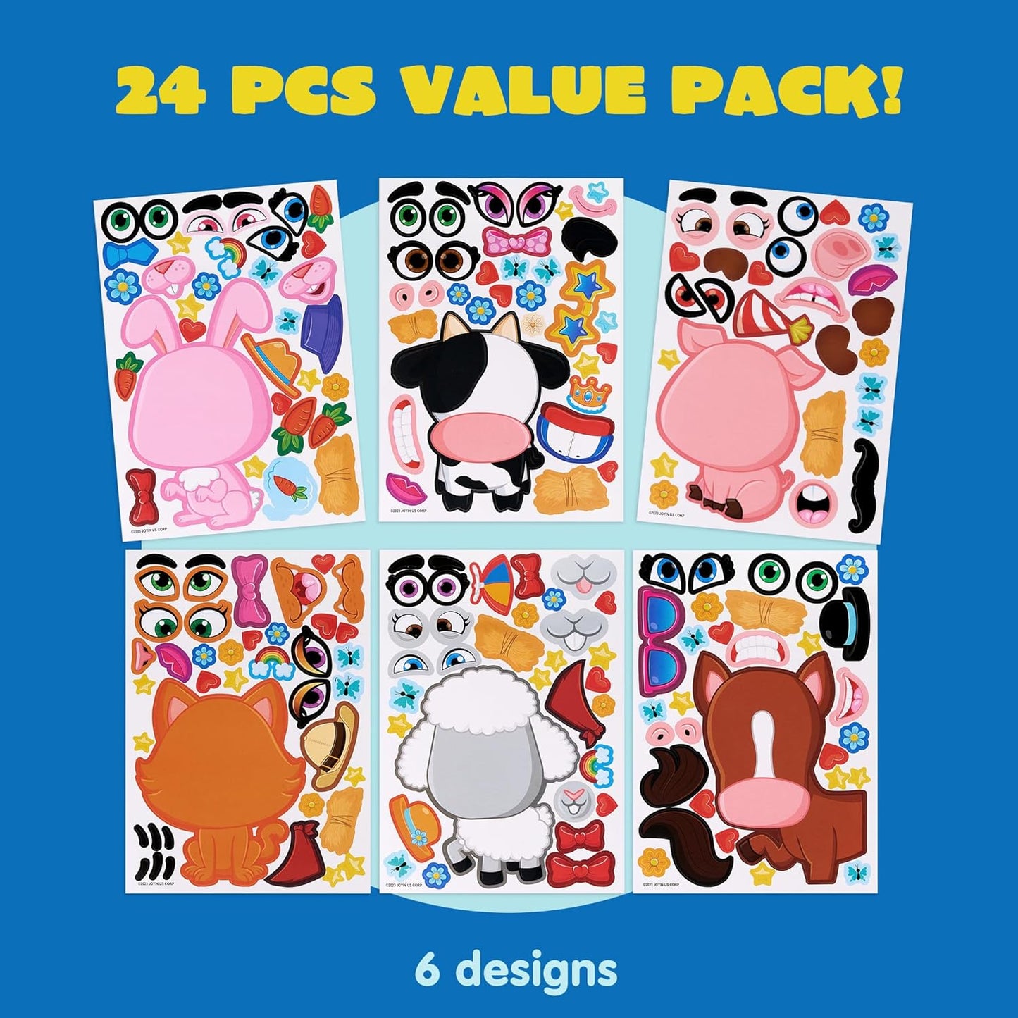 24 PCS 6 x 9 Make-a-face Sticker Sheets, Make Your Own Animal Dinosaur and Match Sticker Sheets with Dinosaur and Fantasy Animals Kids Party Favor Supplies Craft  for Kids