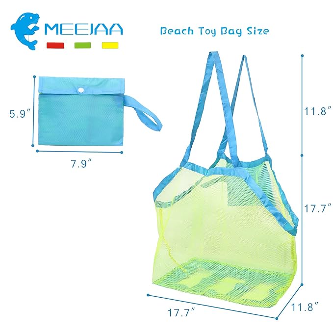 Mesh Beach Bag,  Beach Toy Tote Bag, Children's Toy Storage Bag, Protable Mesh Bag Kids Bath Toys, Storage Bags,  Swimming Large Beach Bag, Shells, Clothes and Towels When Playing on The Beach - Toyigo