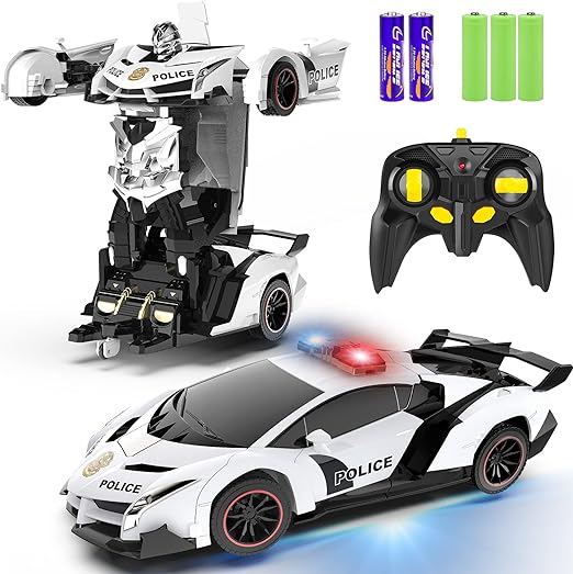 Transformer RC Cars, Single Button Press Transform into Police To Robot, 360 Degree Rotating & Drifting with Flashing Light, 2.4Ghz 1:18 Scale Transforming  Car Lambo Style - Toyigo