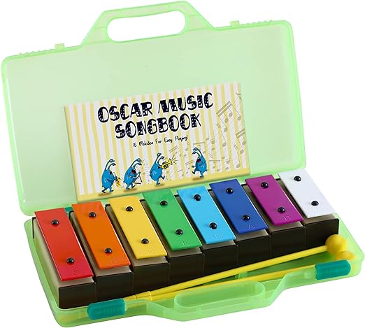 Glockenspiel Xylophone, 25 Note Colorful Metal Keys Xylophone for Kids, Percussion Musical Instrument, Includes Music Songbook with 20 Songs, Blue Carry Case - Toyigo