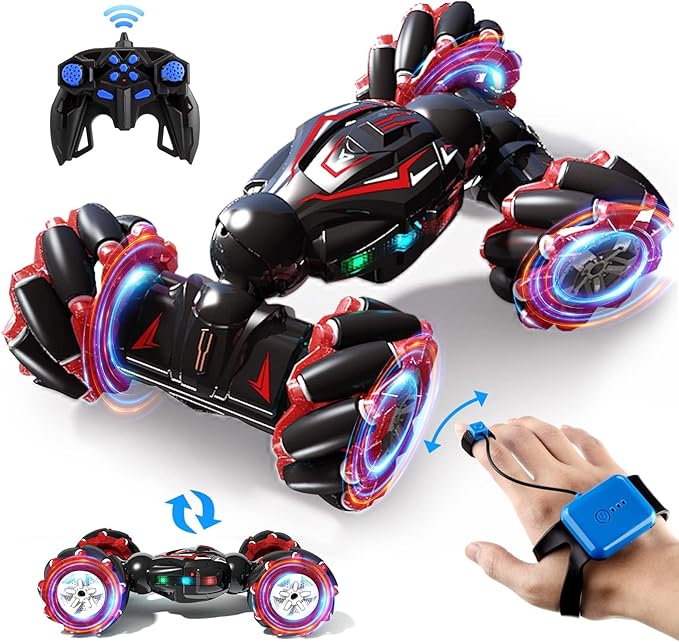 RC Stunt Car, 1:12 RC 2.4GHz 4WD Remote Control Gesture Sensor Toy, Road Vehicle 360ø Flips Double Sided Rotating with Lights Music, Cars for Boys & Girls Birthday Gifts - Toyigo