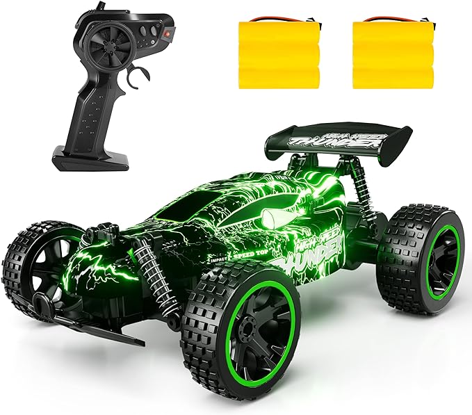 RC Car, Remote Control Car,  1:18 Scale RC Car with LED Lights, 2.4GHz 2WD All Terrain RC Car with 2 Rechargeable Batteries for 60 Min Play, 40 Mins Play, Gift for Boys and Girls - Toyigo