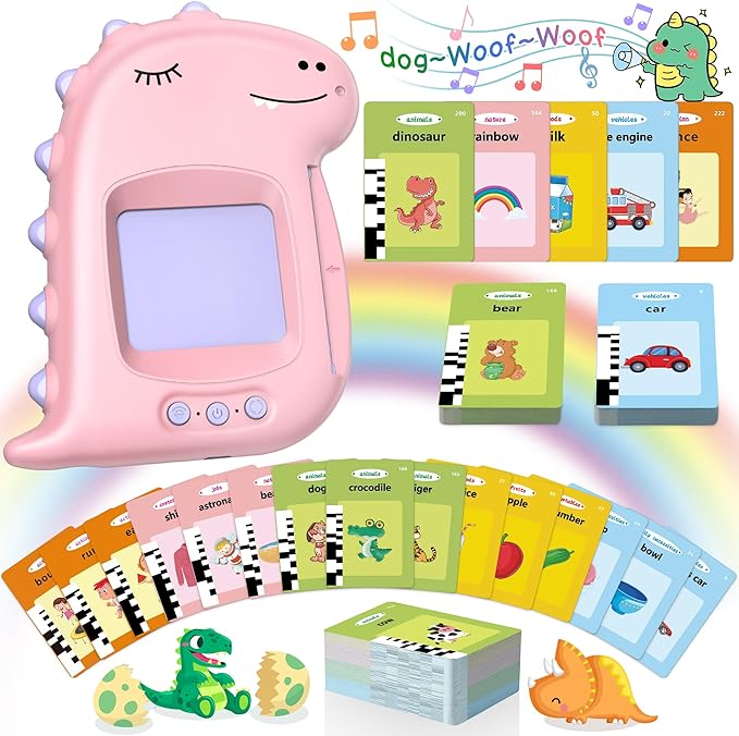 Toddler Toys Talking Flash Cards¬? Learning Toy for 1 2 3 4 5 Year Old Boys and Girls, Kids Gifts Dinosaur Educational Montessori Pocket Speech Therapy 224 Sight Words Autism Sensory Kids Toys