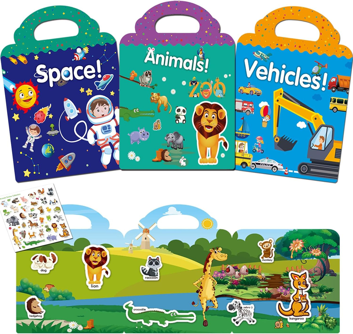 3 Pack Reusable Sticker Books for Toddlers 2-4 Years, Sticker Books for Toddlers 1-3, Easter Gifts for Kids Toddler Boys Girls Travel Toys