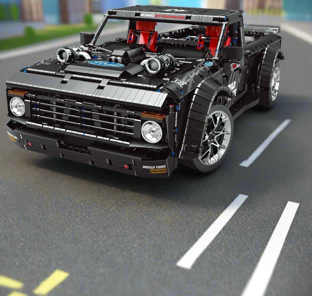 13082 Black Pickup Truck - Electric Remote Control App Technology Mechanical Assembly Building Blocks for Kids