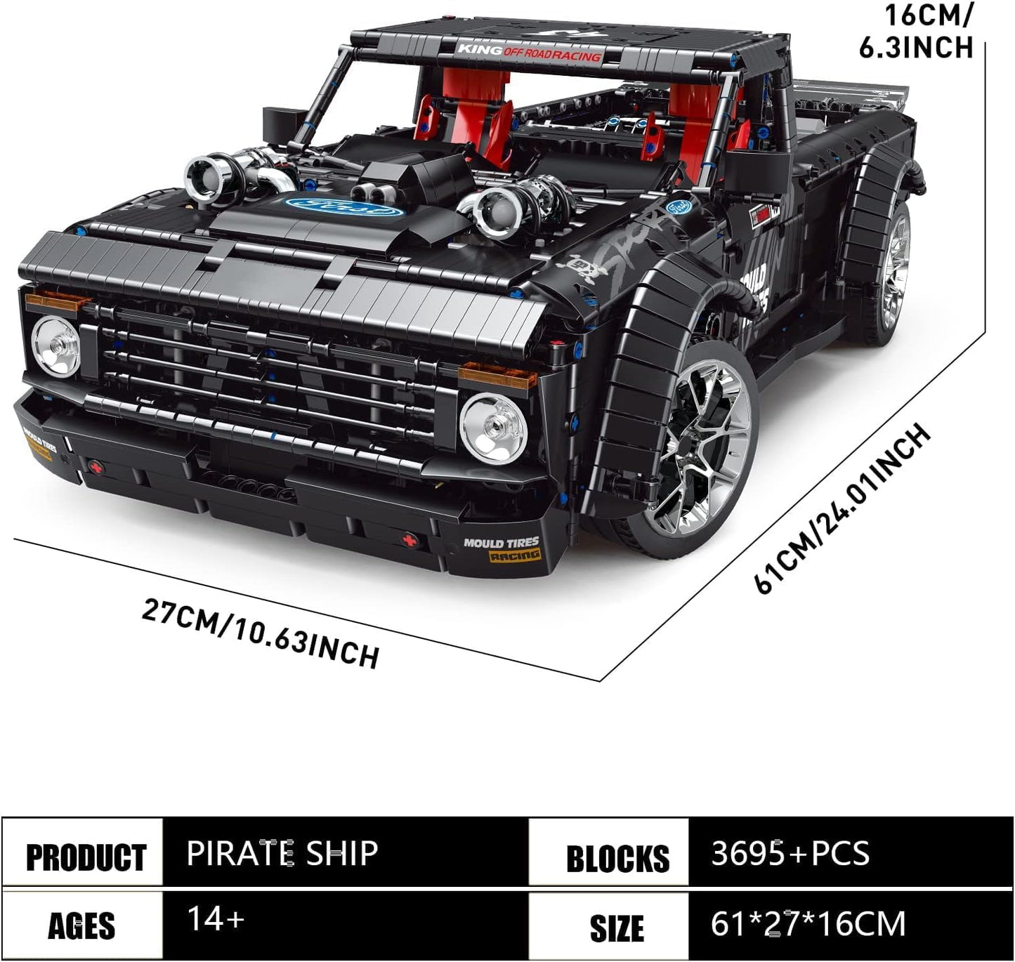 13082 Black Pickup Truck - Electric Remote Control App Technology Mechanical Assembly Building Blocks for Kids