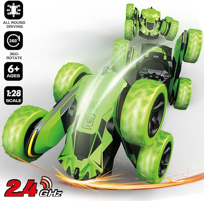 RC Stunt Cars, Remote Control Car Double-Sided Driving 360-degree Flips Rotating Car Toy - Toyigo