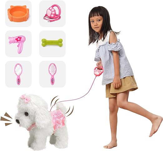 Walking Barking Toy Dog with Remote Control Leash, Plush Puppy Electronic Interactive Toys for Kids, Shake Tail, Pretend Dress Up Realistic Stuffed Animal Dog Age 3 4 5+ Years Old