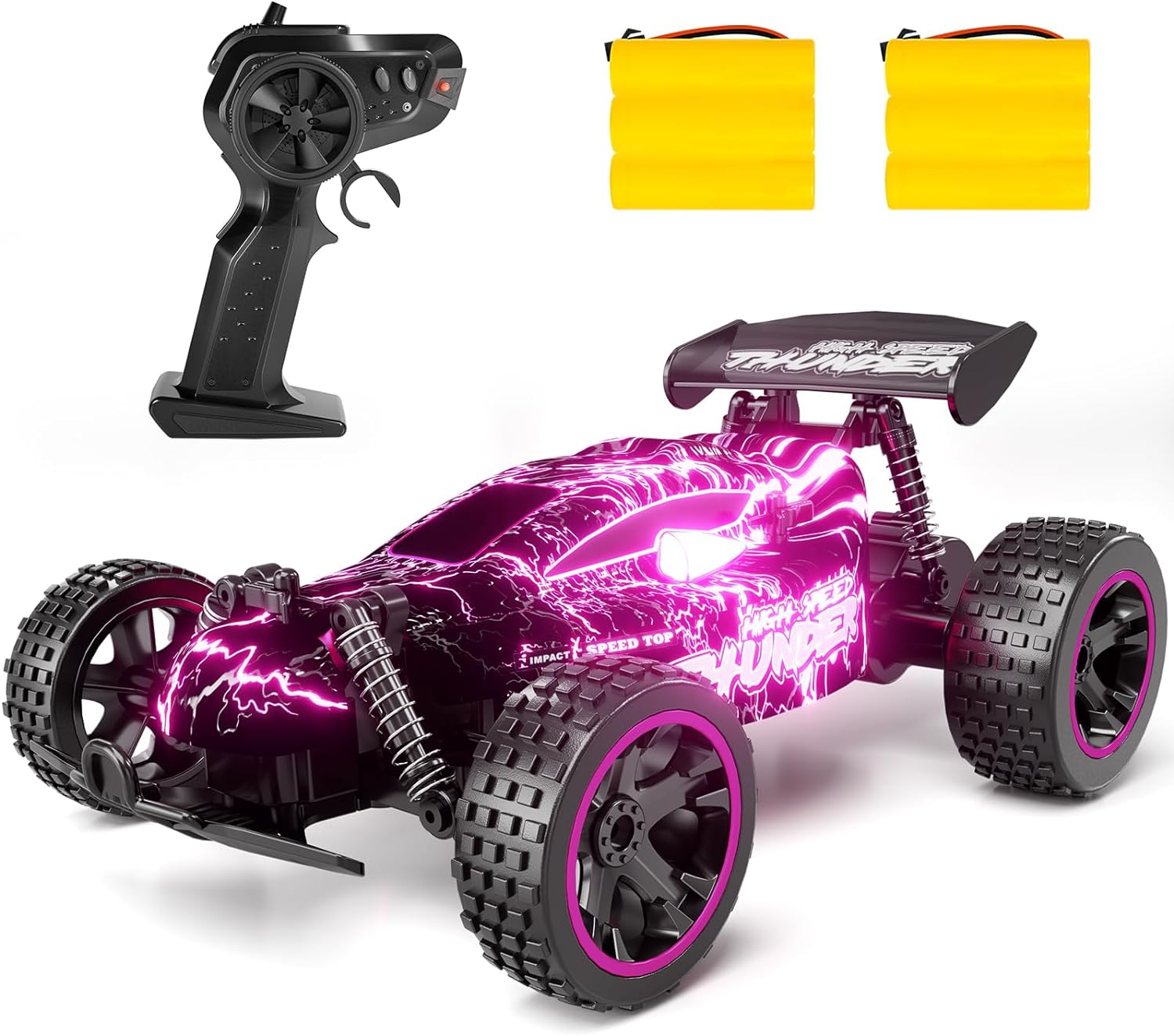 RC Car, Remote Control Car,  1:18 Scale RC Car with LED Lights, 2.4GHz 2WD All Terrain RC Car with 2 Rechargeable Batteries for 60 Min Play, 40 Mins Play, Gift for Boys and Girls - Toyigo