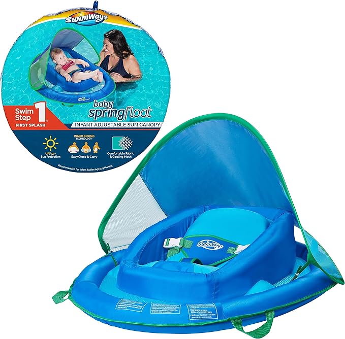 Infant Spring Float, Baby Pool Float with Canopy & UPF Protection, Swimming Pool Accessories  3-9 Months, Mermaid for Kids