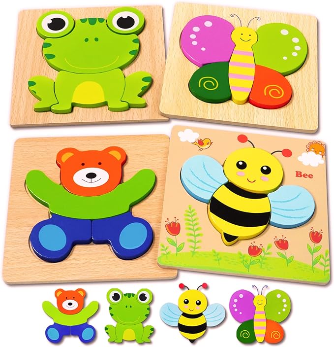 Animal Shape Wooden Puzzles for Toddlers Wooden Puzzles Toddler Toys,  Animal Jigsaw Puzzles Montessori Toys,Gifts for 1 2 3 Year Old Boys Girls, Learning Educational Christmas Birthday Gifts for Girls Boys Ages 1-3 Kids Toys