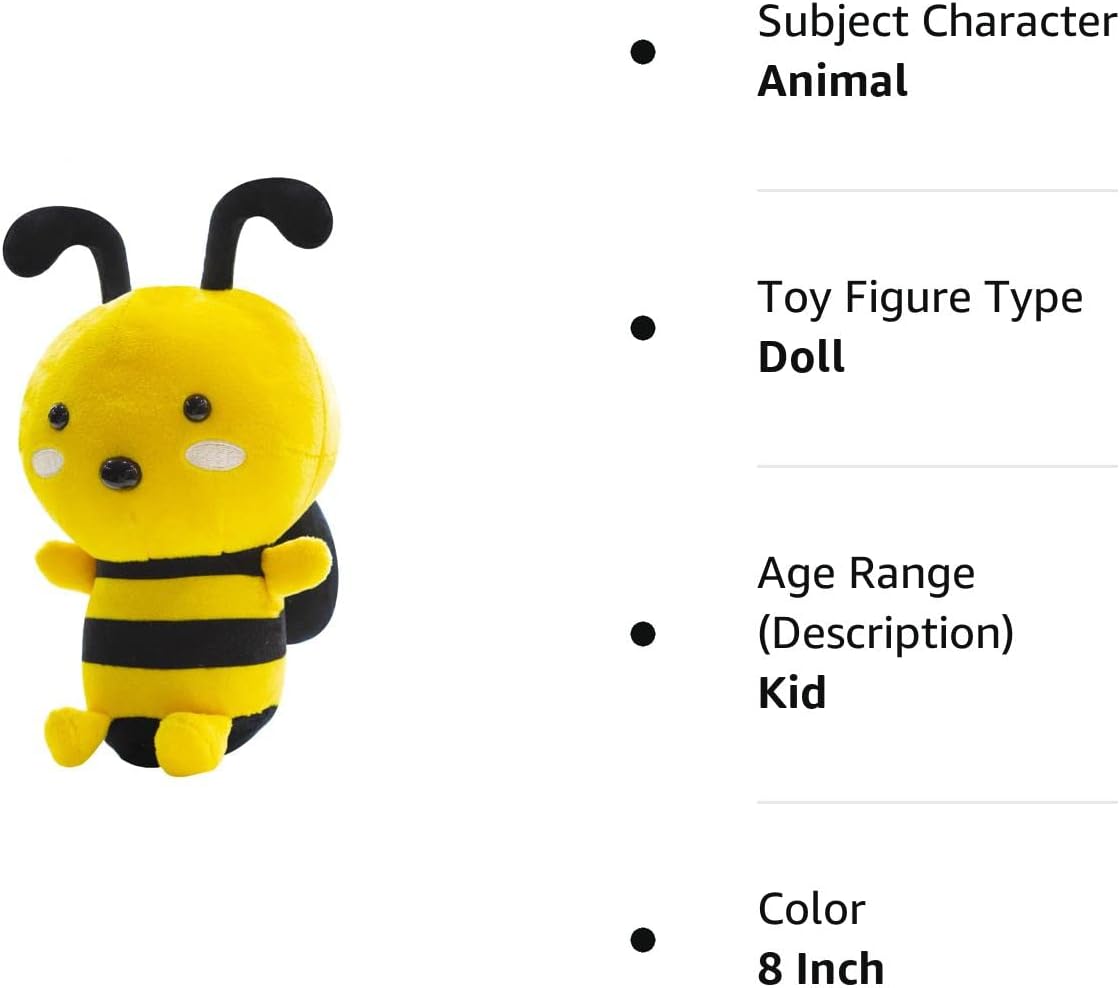 Movies & Tv soft toys, Putrer Bee Plush Toy, 8" Bee Stuffed Animal, Soft Honeybee Plush Doll Gift, for Kids Birthday Party,Christmas,Valentine (8 inch)