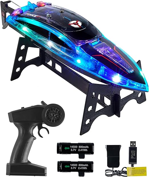 Remote Control Boat for Pools and Lakes, Velocity Pro LED RC Boat, Mini Under Water RC Boat , 2 Rechargeable Batteries, 2.4GHZ Remote Control Boats For Adults and Kids - Toyigo