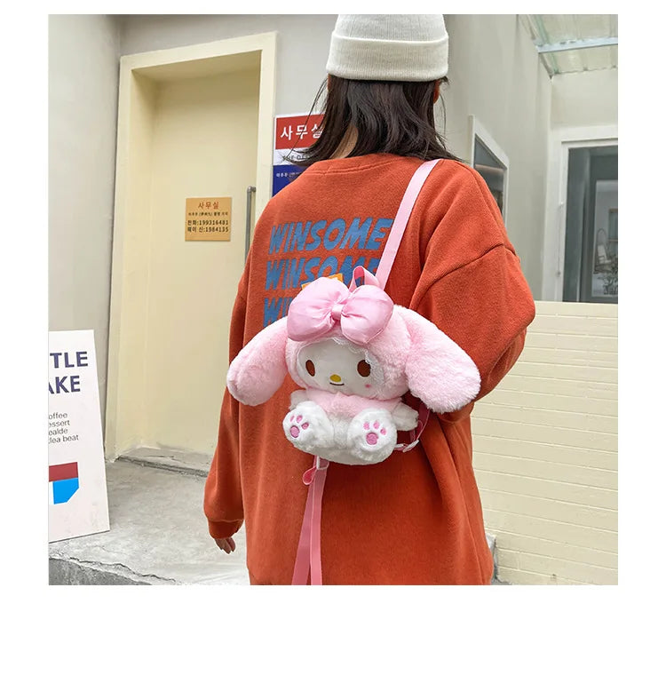 soft toy, 22cm Kawaii Sanrio Melody Plush Backpack, Cute Stuffed Animals Dolls Toys,  Plushie Bag Anime Cartoon Shoulder Backpacks, Cartoon Cute My Melody Rabbit Plush Doll,  Girl Gifts - Toyigo