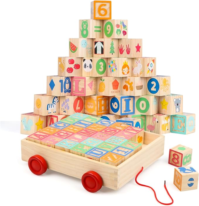 ABC Wooden Building Blocks for Toddlers 1-3 Large, 26 PCS Alphabet & Number Stacking Blocks, Educational Learning Toys for Boys Girls Kids Gifts 1.65''