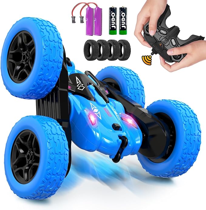 Stunt RC Cars, Remote Control Car,360 Flips Rotating, Double Sided RC Car with LED Lights, Rechargeable Electric 2.4Ghz All Terrain Drift Car Toys Birthday Gift for Kids 5-7 (Color As Pre Availability) - Toyigo