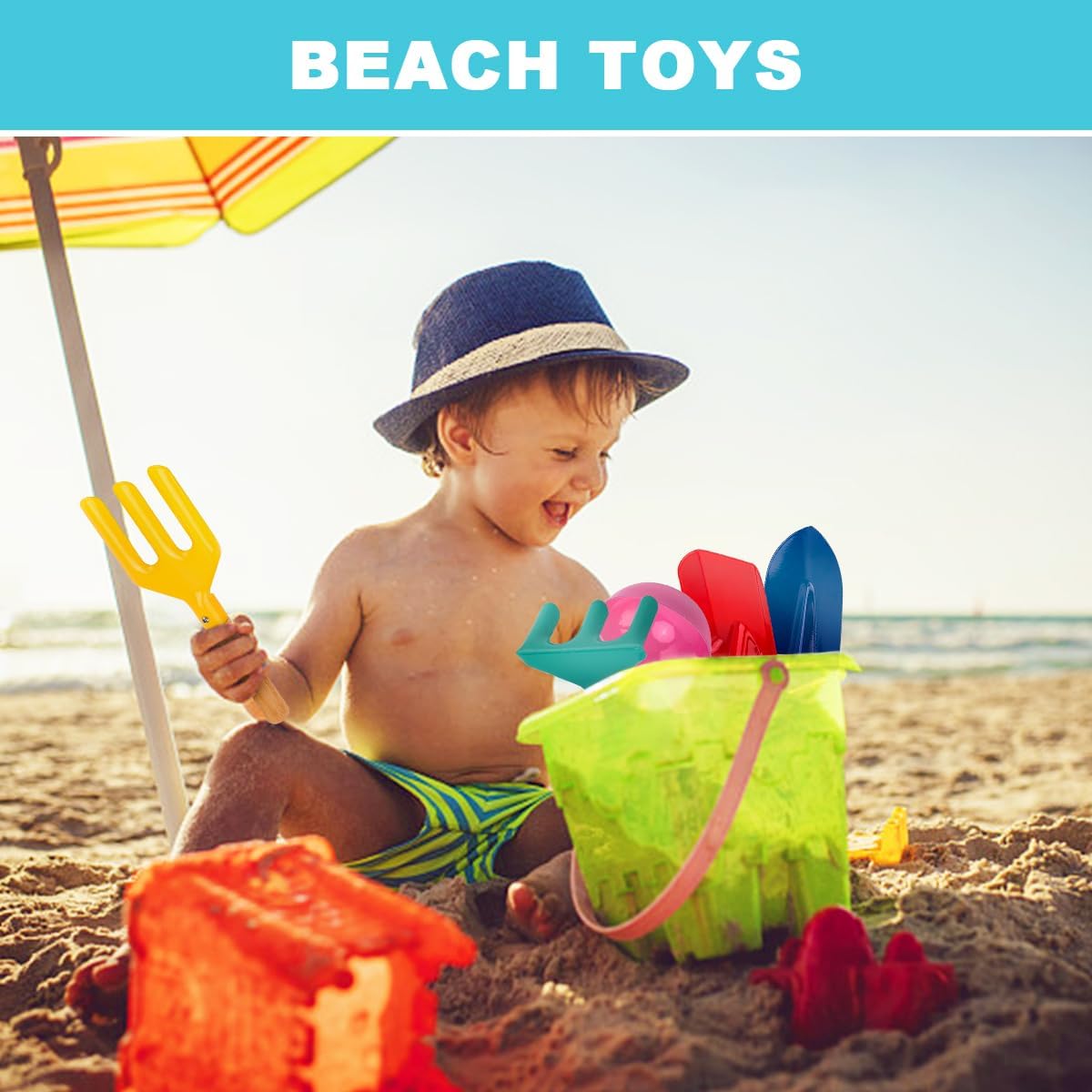 Beach Toys, 6 Pcs Children Beach Sand Toys, 8 Kids Gardening Set Metal Garden Tools with Sturdy Wooden Handle, Safe Kids Shovel with Cylinder, Spoon, Fork, Rake, Flat Shovel & Pointed Shovel