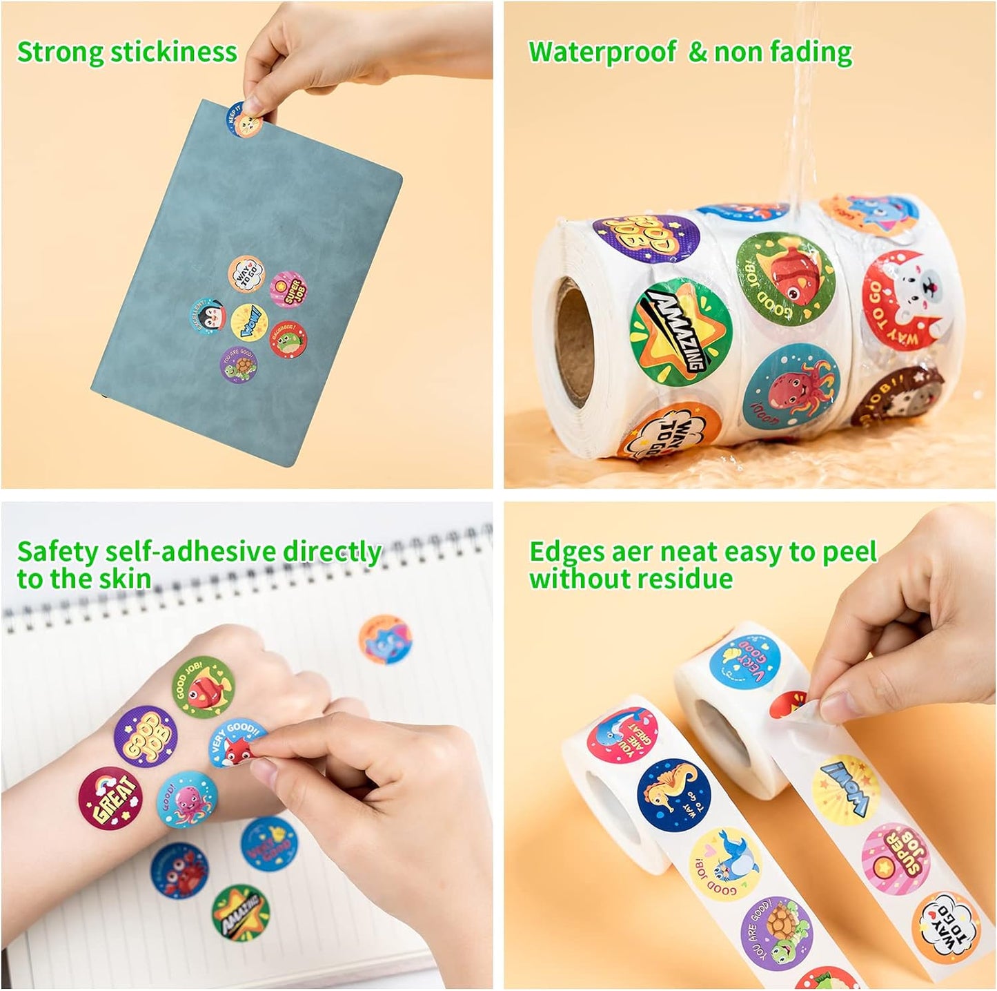 3 Rolls Motivational Stickers, 1500 Pcs Teacher Reward Stickers, School Supplies Roll Sticker, Potty Training Stickers for School Classroom Home, 24 Designs for Kids