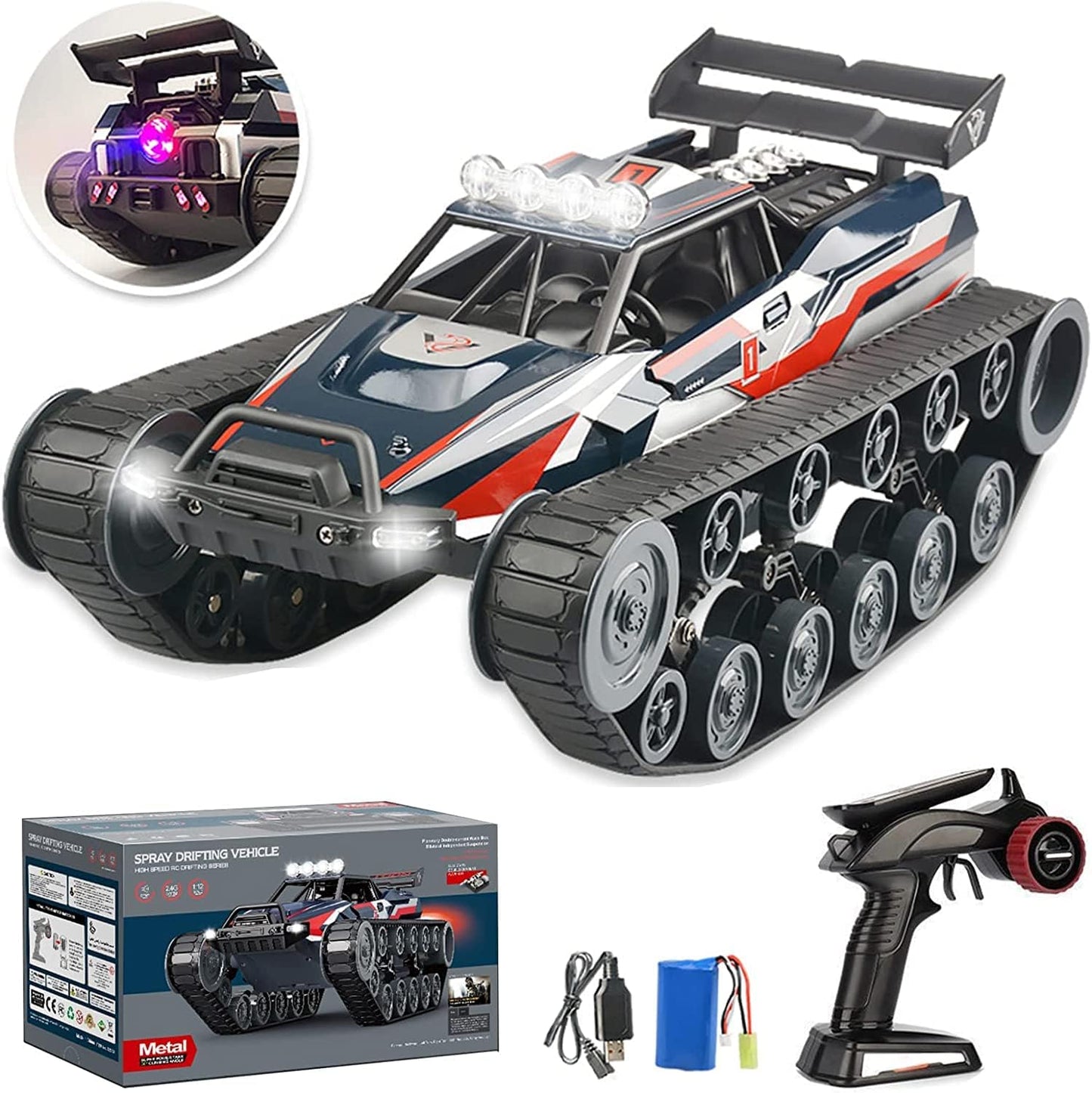 RC Tank Car, 1/12 Scale Remote Control Tank, 2.4GHz RC Tank for Kids, Remote Control Rechargeable Tank, 360ø Rotating Vehicle, Gifts for Boys Girls Teens - Toyigo