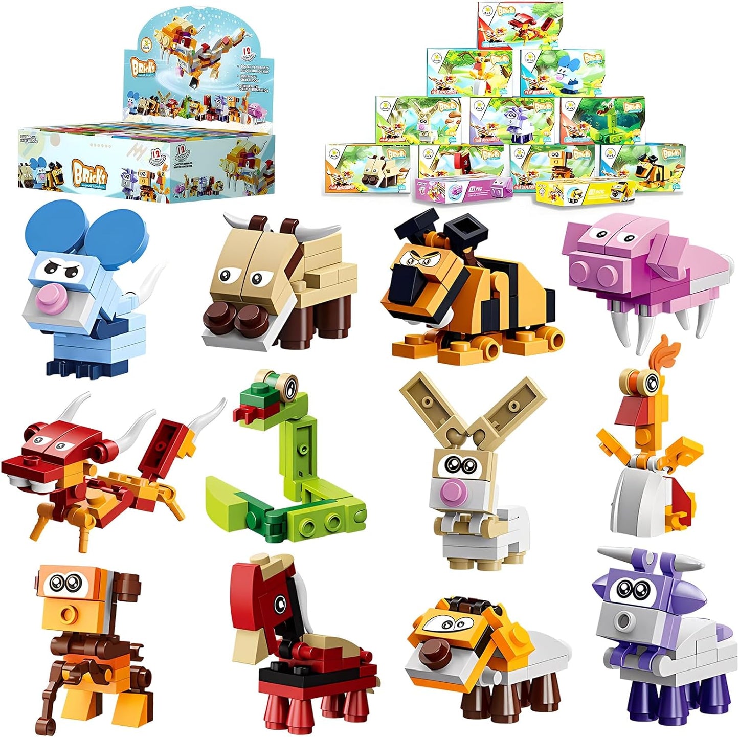 Animal Block Toys, 12PCS Mini Building Blocks Animal, Building Sets Stem Toys, Assorted Mini Animals Building Blocks Sets for Goodie Bags, Prize,Cake Topper, 12PCS Sea Animal Mini Building Blocks, Filled Eggs Toys, Classroom Prize Toys,Cake Topper