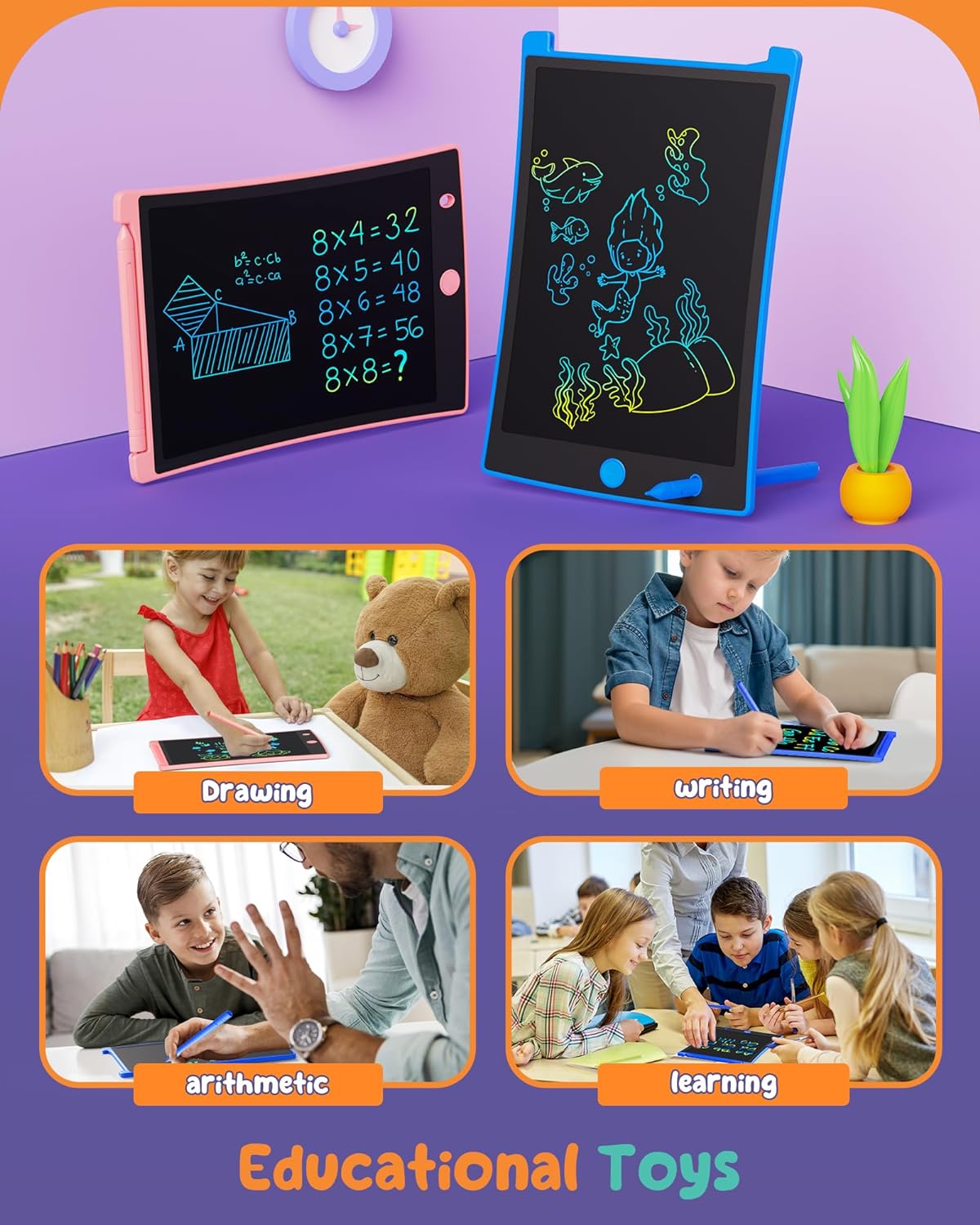 LCD Writing Tablet 2 Pack, Colorful Doodle Board, Drawing Pad for Kids, Easter Basket Stuffers, Toddler Toy Gift, Age 3-8 Year Boys and Girls - Toyigo