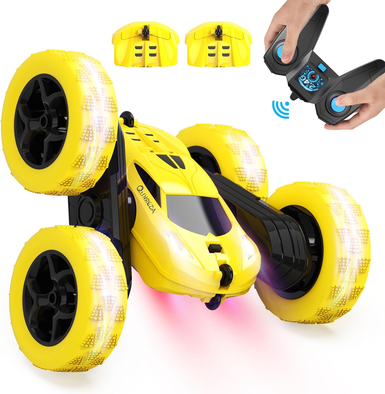 Remote Control Car, RC Car Toys for 6-12 Year Old Boys, Off Road RC Stunt Car 4WD 360ø Rotating Remote Control Car for Kids, Boys Girls Gifts for Birthday, Christmas Yellow&Green - Toyigo