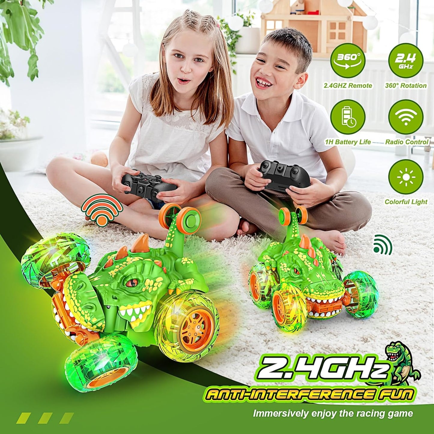 RC Stunt Cars, Remote Control Car, 3-10 Year Olds Boys, Cool Rechargeable Stunt RC Car, Dinosaur Car 360ø Rotate RC Dino Cars  with Wheel Light, 2.4Ghz Fast Stunt RC Truck, Fun Outdoor Toys Gifts for Kids Birthday Christmas 4-6 5-7 6-8 8-12 - Toyigo