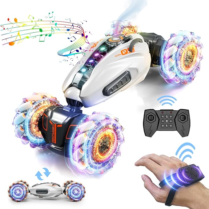 RC Stunt Car, Double Sided Driving,360 øRotation, 2.4GHz 4WD Remote Control Gesture Sensing Toy Cars, Road Vehicle,Hand Controlled RC Car with Lights&Music, Boys & Girls for Birthday Gifts - Toyigo