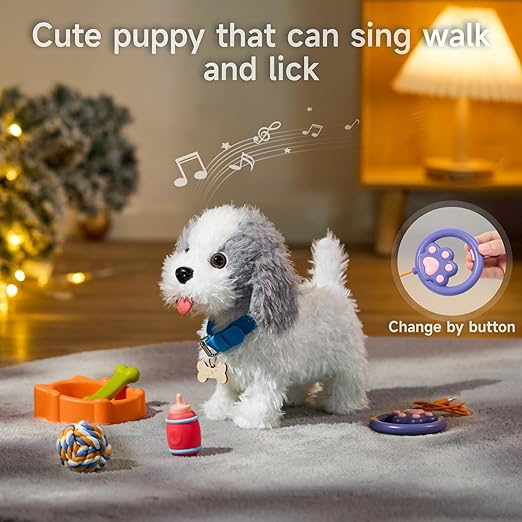 Walking Barking Toy Dog with Remote Control Leash, Plush Puppy Electronic Interactive Toys for Kids, Shake Tail, Pretend Dress Up Realistic Stuffed Animal Dog Age 3 4 5 6+ Years Old