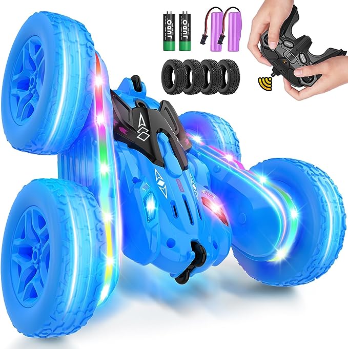 Stunt RC Cars, Remote Control Car,360 Flips Rotating, Double Sided RC Car with LED Lights, Rechargeable Electric 2.4Ghz All Terrain Drift Car Toys Birthday Gift for Kids 5-7 (Color As Pre Availability) - Toyigo