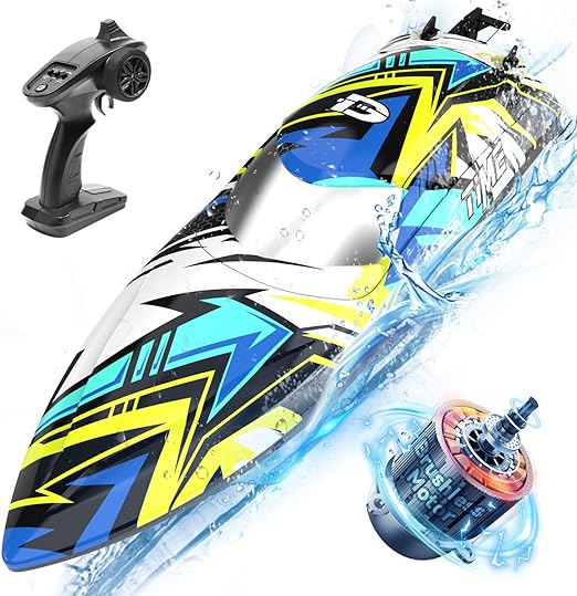 Rc Speed Boat, 2.4GHz Racing Boat with LED Lights For Seas, 30+ mph Fast Remote Control Boats, with Never Capsize & Low Battery Alarm Function Boat Toy for Adults Boys & Girls - Toyigo