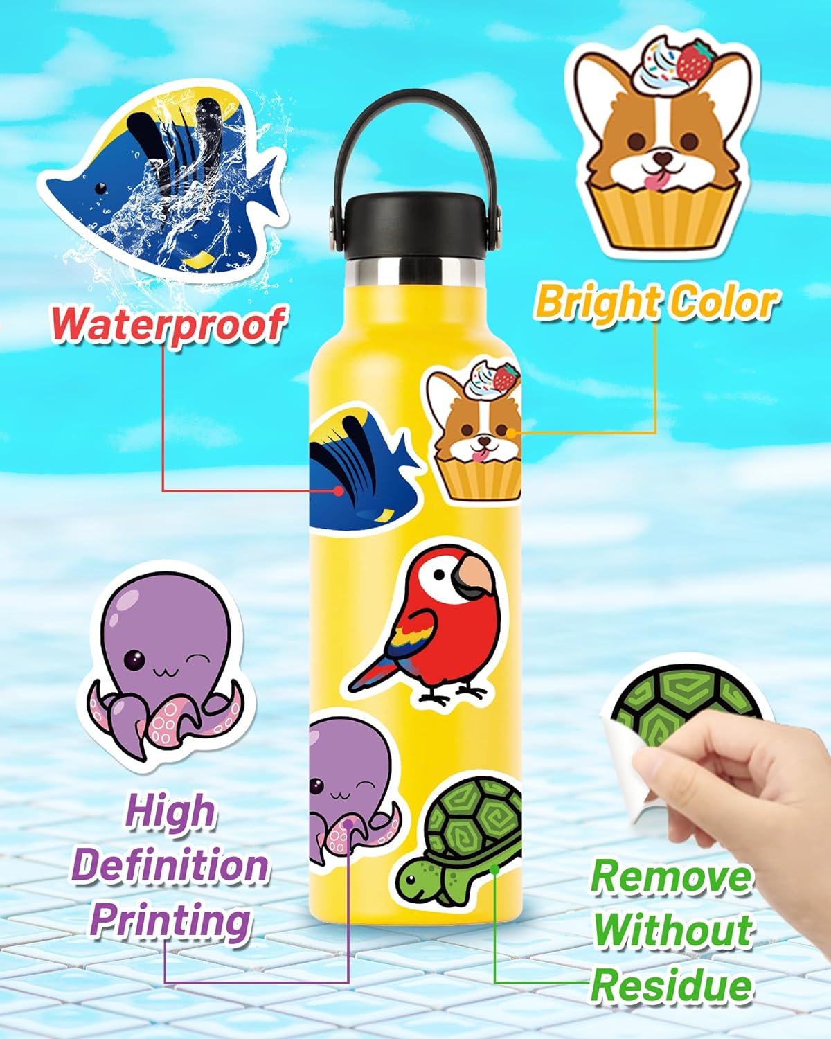 Sticker for Water Bottles, 300 Pcs Pack Cute Vinyl Waterproof Vsco Laptop Stickers for School Students Classroom Teachers Prizes Stickers for Kids Teens Girls