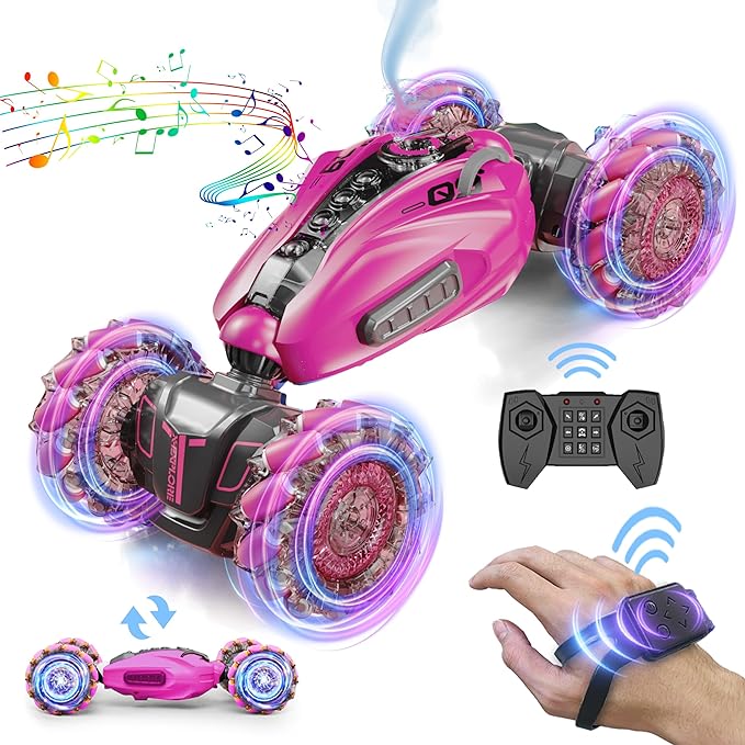 RC Stunt Car, Double Sided Driving,360 øRotation, 2.4GHz 4WD Remote Control Gesture Sensing Toy Cars, Road Vehicle,Hand Controlled RC Car with Lights&Music, Boys & Girls for Birthday Gifts - Toyigo