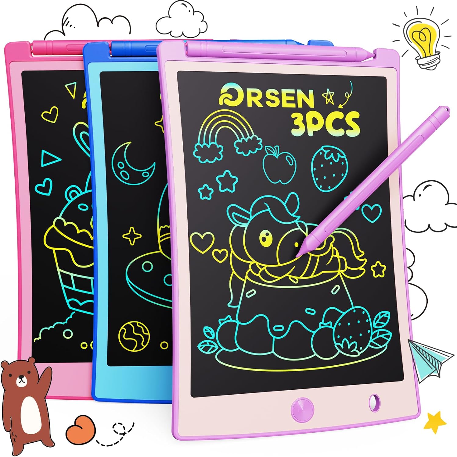 LCD Writing Tablet 2 Pack, Colorful Doodle Board, Drawing Pad for Kids, Easter Basket Stuffers, Toddler Toy Gift, Age 3-8 Year Boys and Girls - Toyigo