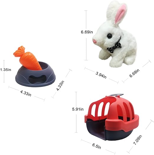 Interactive Bunny Rabbit Stuffed Animal, Easter Gift for Kids, Electric Plush Toy with Sound & Movements, Play House Set